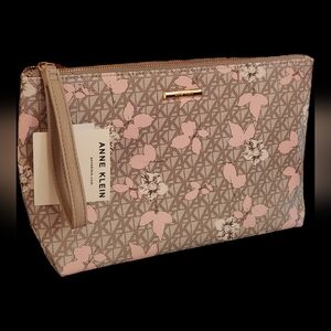 NWT ❗️ Anne Klein travel cosmetic bag pink tan logo all over wristlet makeup bag
